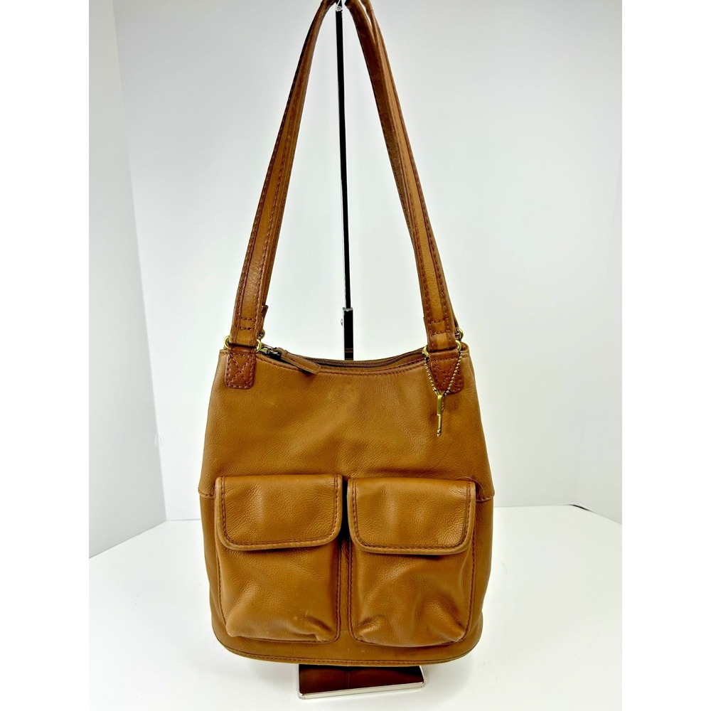 Fossil 1954 Leather Sholder Bag 75082 Tan Cognac Cargo Pocket‎ Boho Y2k